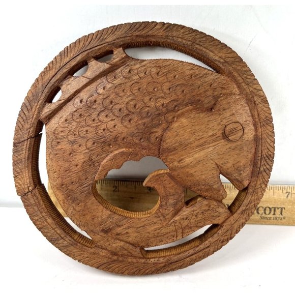 SMALL Handmade Wooden Fish Trivet - with Flaws - Made in India - Picture 11 of 16